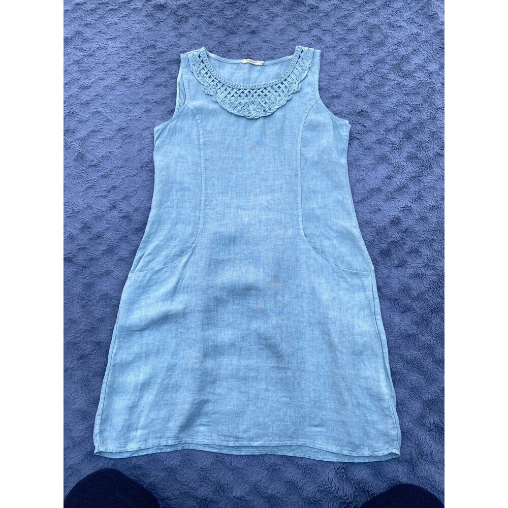 Lungo L'Arno Size M Medium Linen Lagenlook Sleeveless Dress Pockets Seafoam